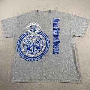 Naval Station Norfolk Shirt Mens Extra Large Gray Military‎ VA Navy Graphic Tee